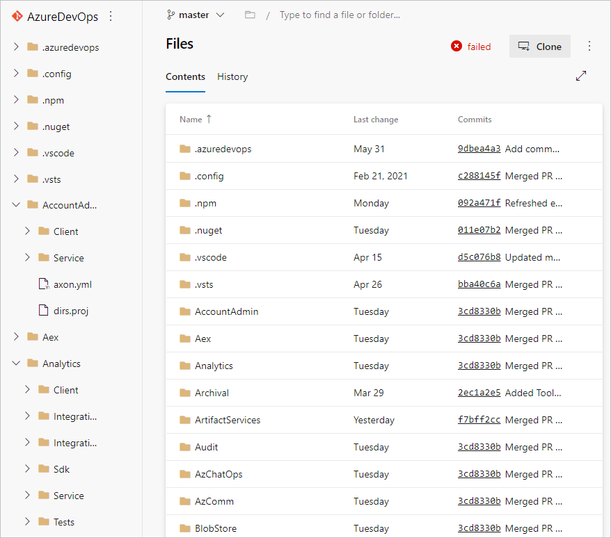 Captura de tela mostrando uma estrutura do repositório Git.