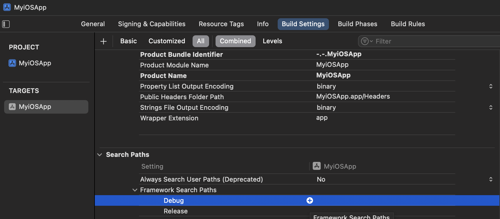 Xcode adicionar caminho de busca de frameworks