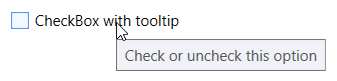 Uma dica de ferramenta mostrada ao passar o mouse sobre um controle de caixa de seleção no WPF.