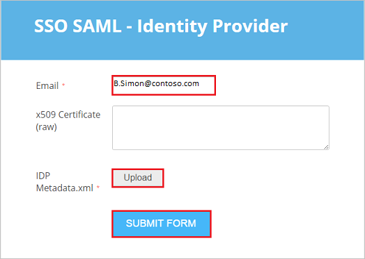 Captura de tela que mostra a tela de configuração do SAML do SSO - Provedor de Identidade.