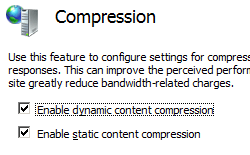 Captura de tela da página Compactação mostrando ambas as caixas para Habilitar a compactação de conteúdo dinâmico e habilitar a compactação de conteúdo estático selecionada.
