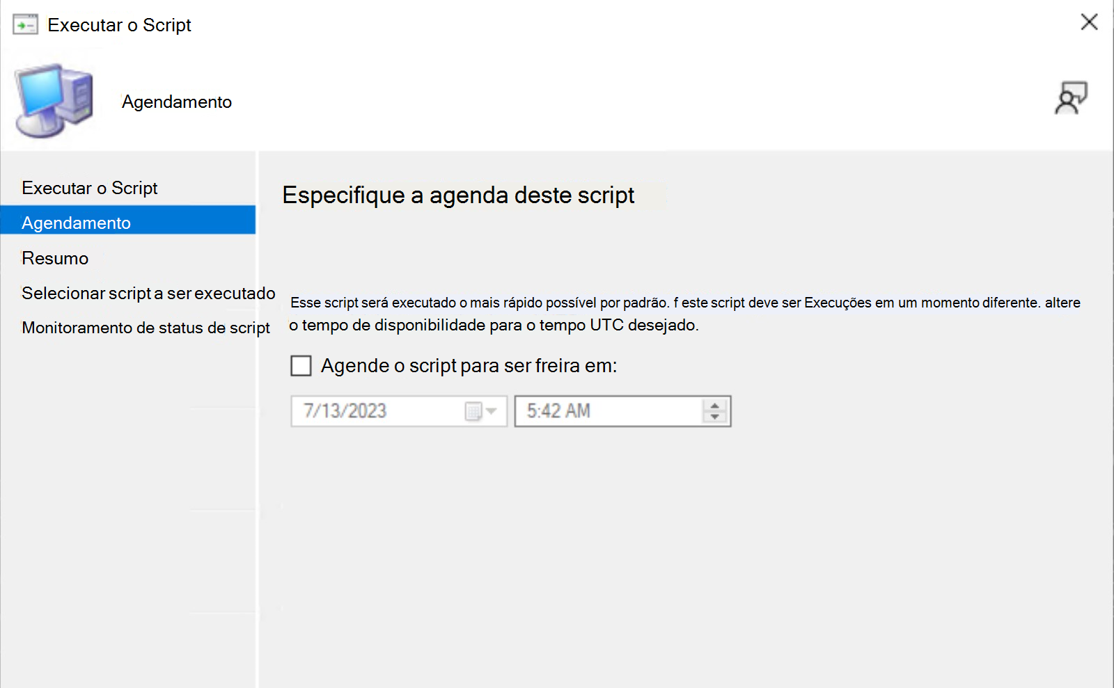 Captura de tela do script - agendamento.