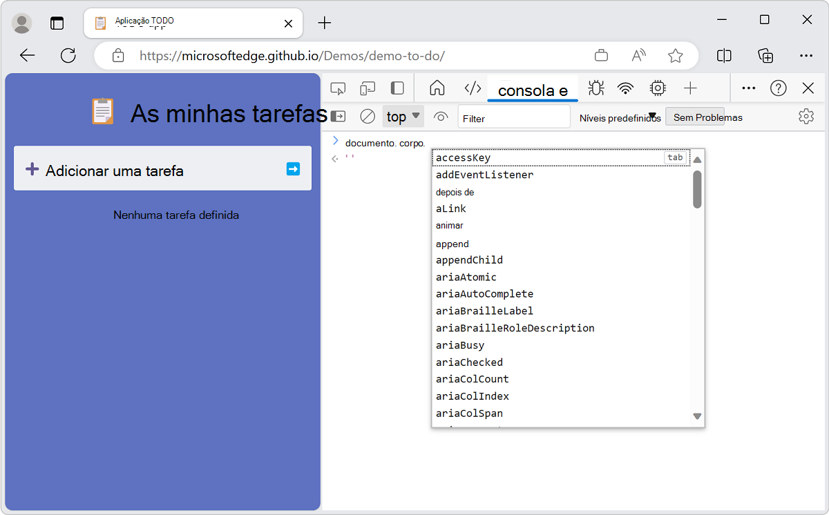 Preenchimento automático de expressões JavaScript no console