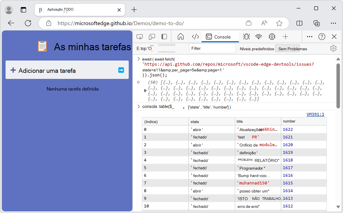 Exibindo o último resultado em um formato legível usando 'console.table'