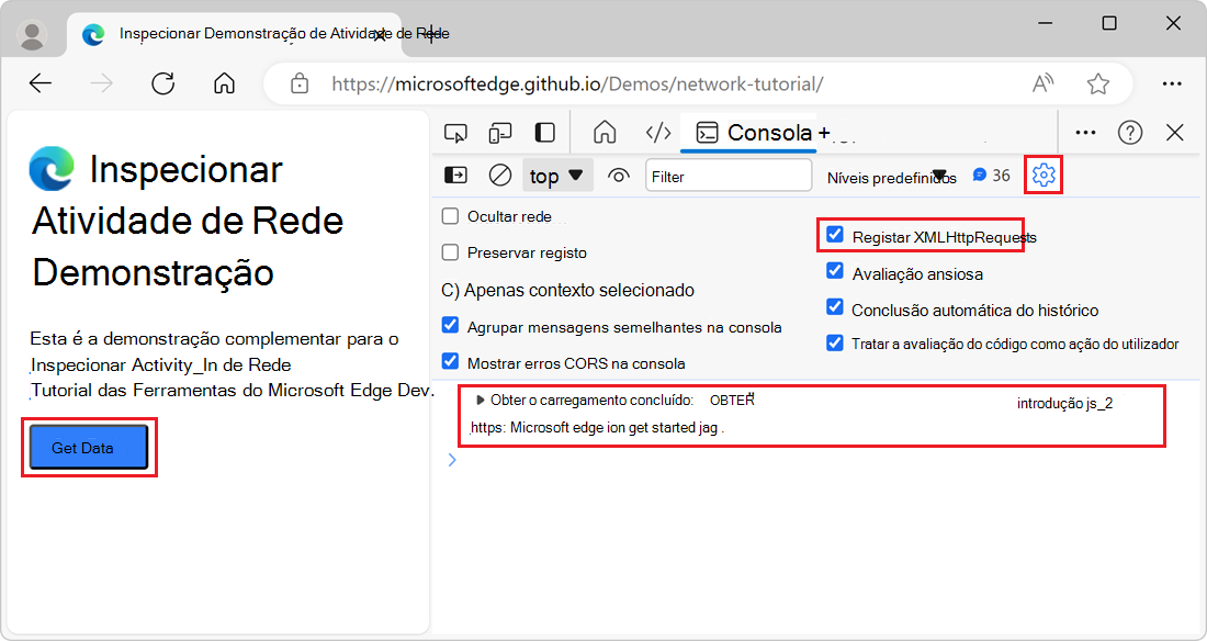 Uma solicitação de Busca registrada no Console