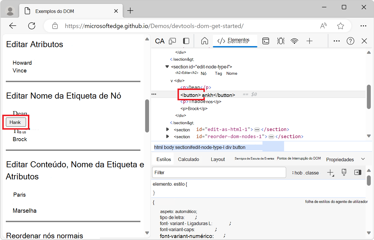 Alterar o tipo de nó para o botão