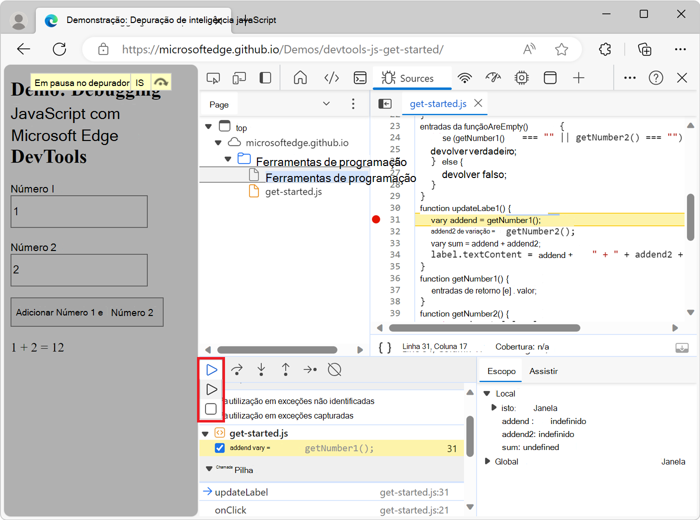 Clicando no botão Forçar execução de script