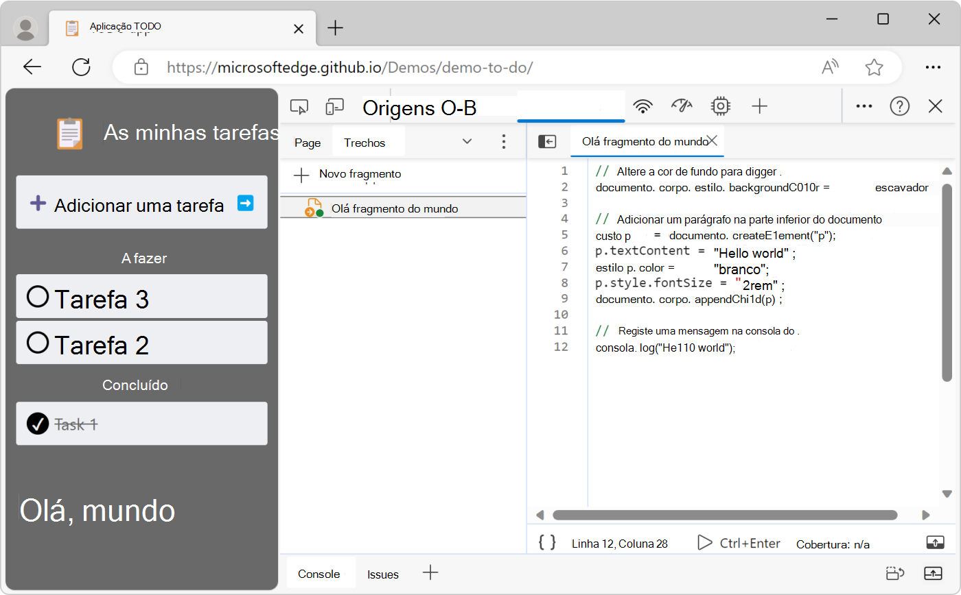 A página da Web, alterada pelo trecho