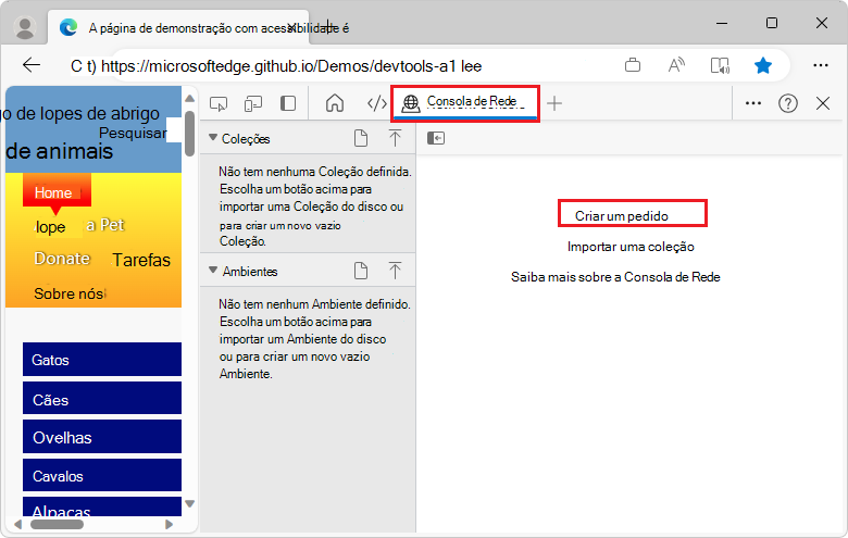 A ferramenta Console de Rede