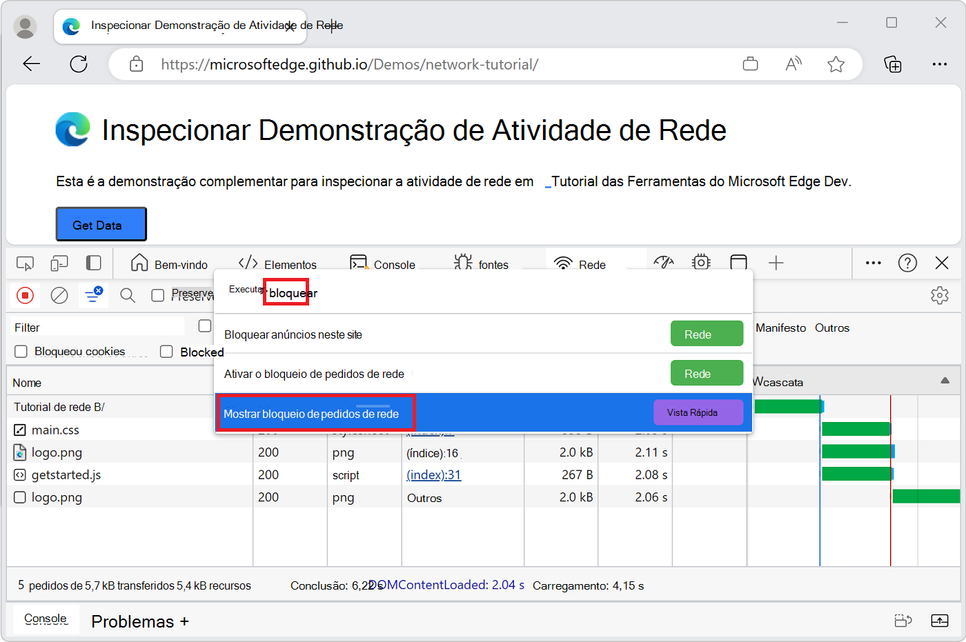 Mostrar Bloqueio de Solicitação de Rede