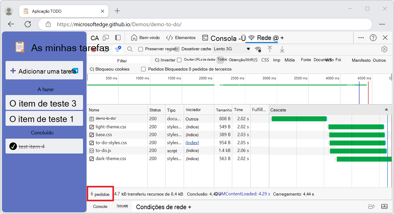 O número total de solicitações desde que o DevTools foi aberto