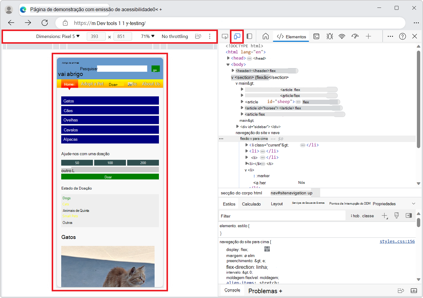 Exibição do DevTools deste artigo em um telefone celular emulado