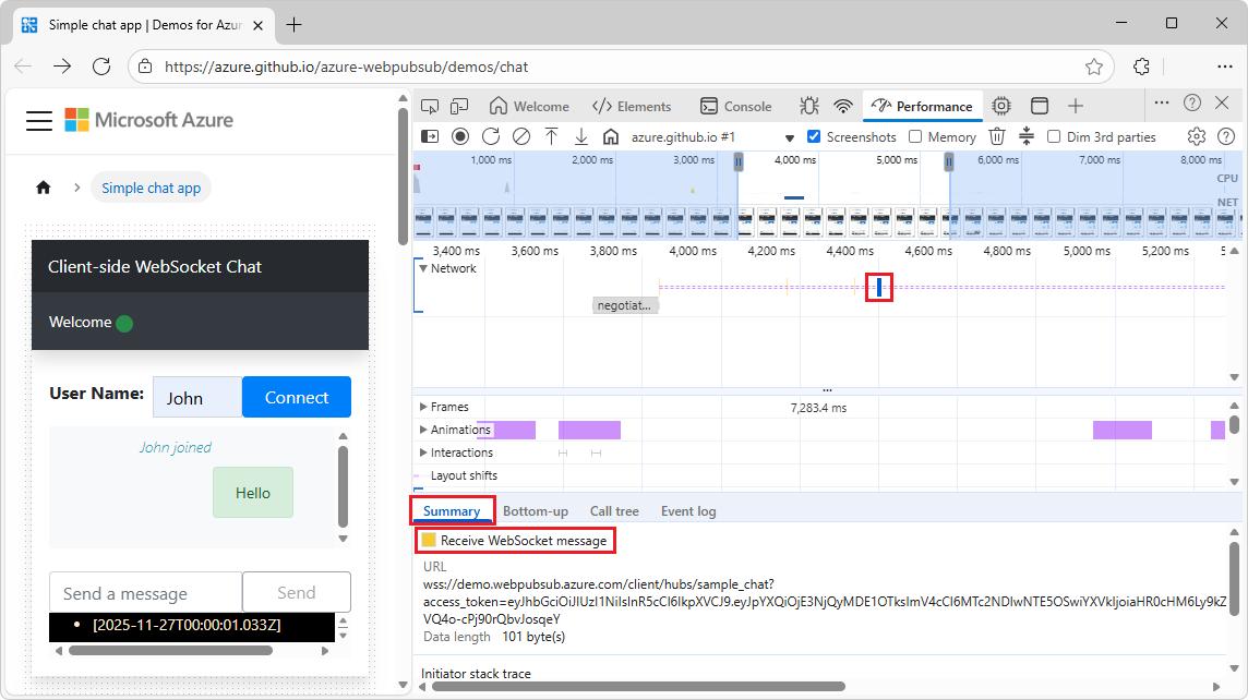 Receber mensagem WebSocket