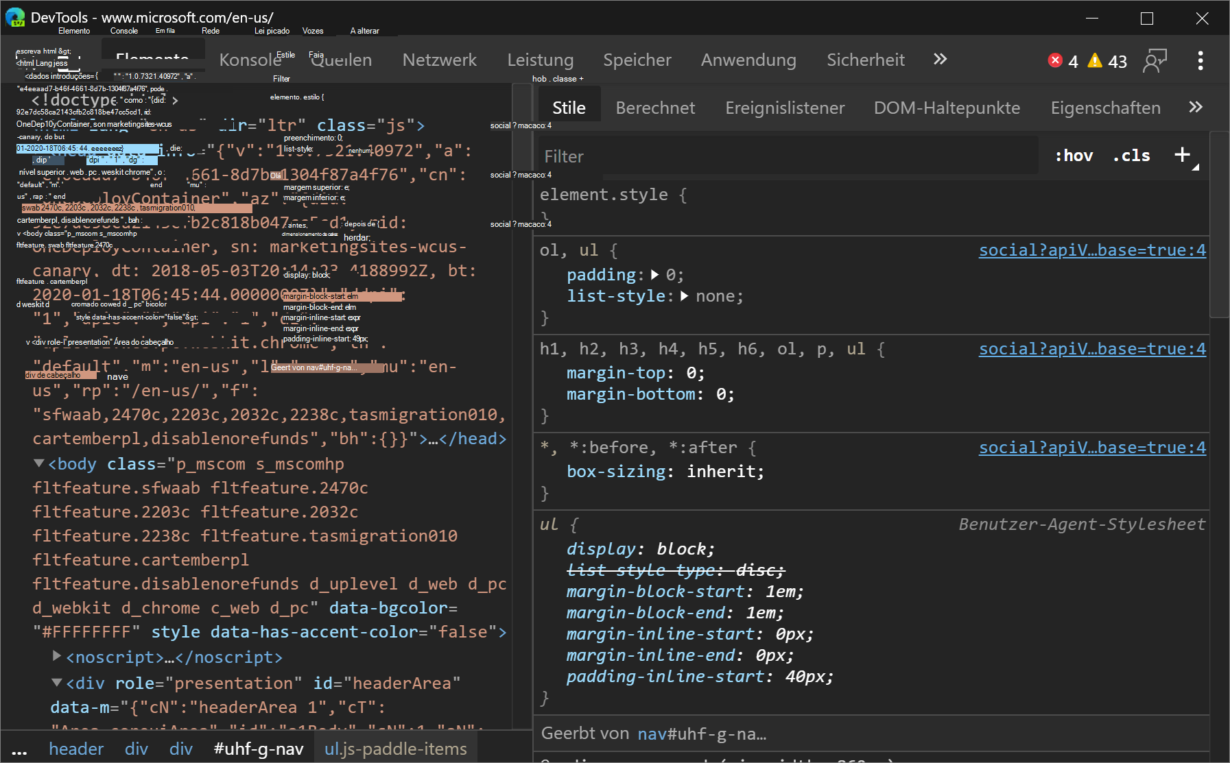 O DevTools em Alemão