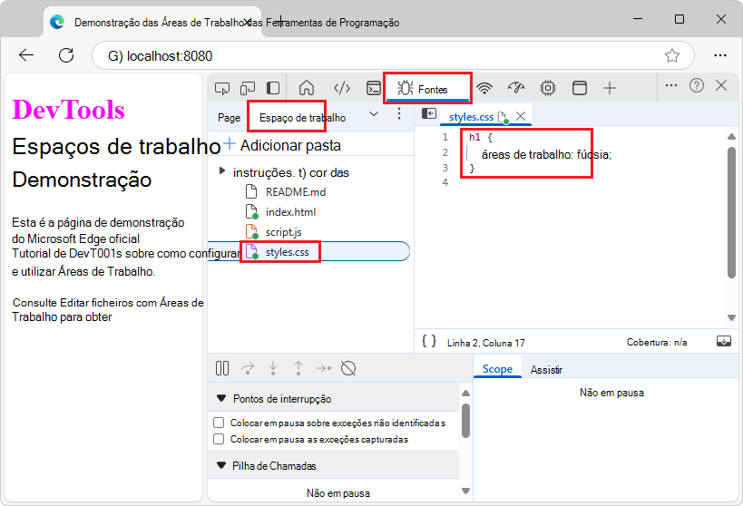 Exibir styles.css em um editor de texto