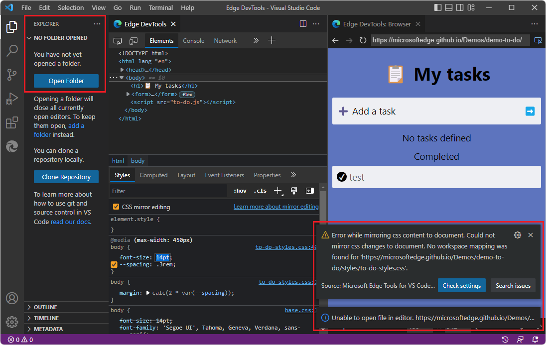 Explorer quando não é possível alterar os valores CSS se uma pasta mapeável não estiver aberta