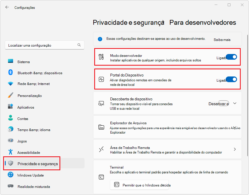 Habilitar o modo de desenvolvedor