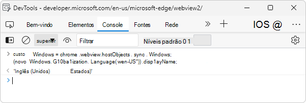 Use o Console do DevTools para testar a chamada de código do lado nativo a partir de código do lado da Web