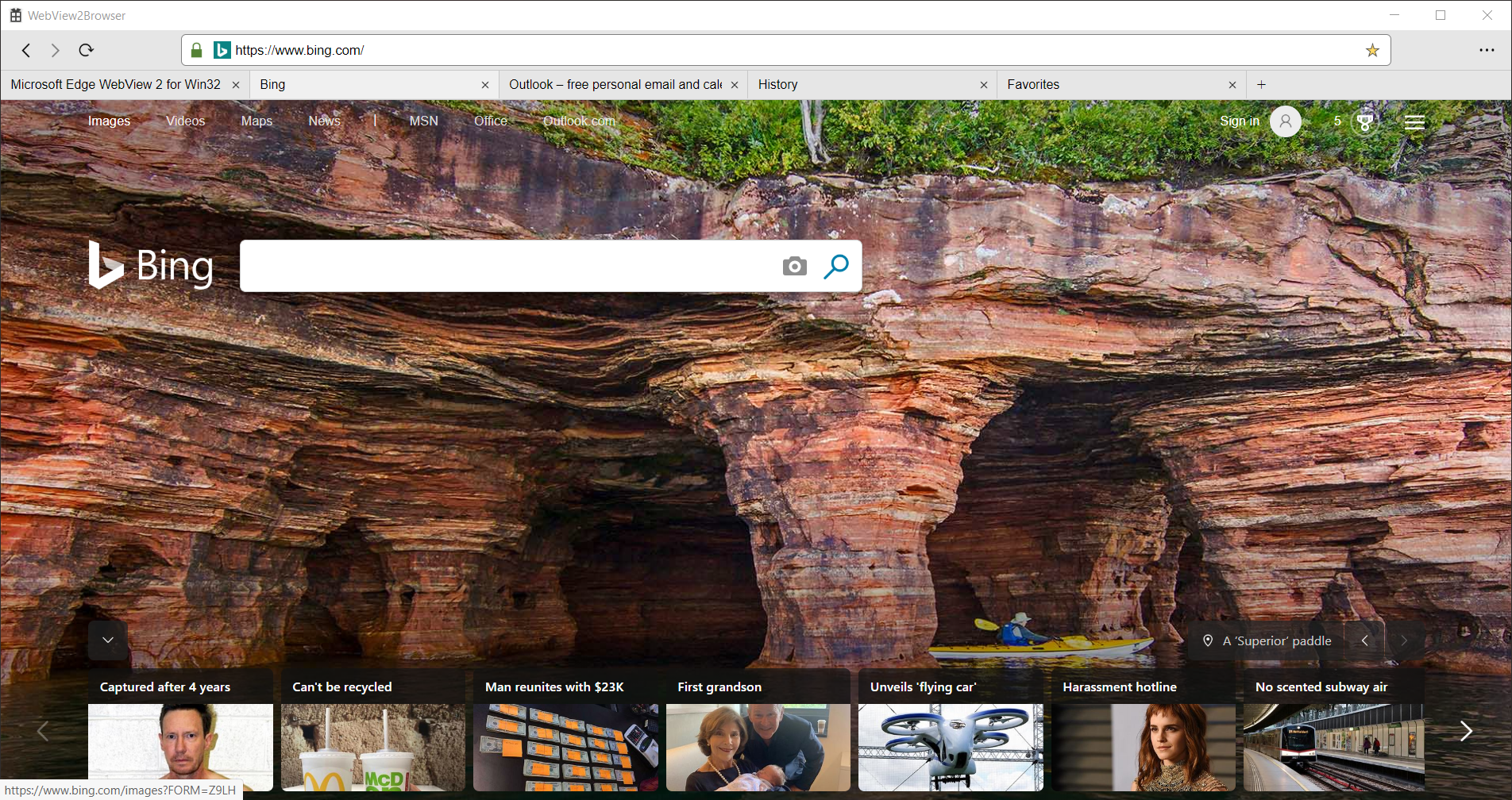 O aplicativo de exemplo WebView2Browser