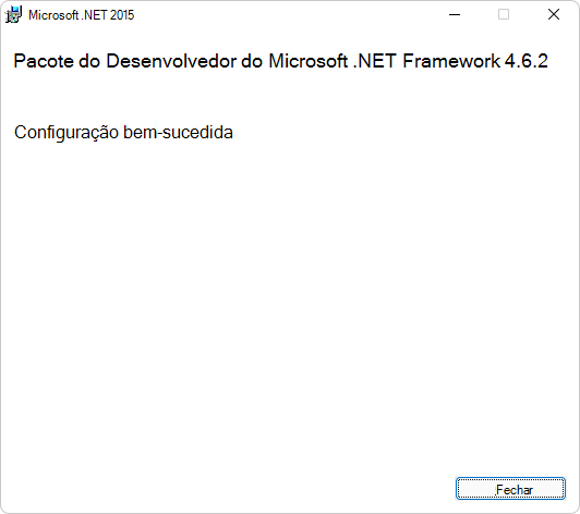 A caixa de diálogo 'Configuração bem-sucedida' do Microsoft .NET Framework Developer Pack