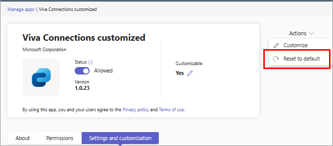 Captura de tela mostrando a opção redefinir para padrão que remove todas as personalizações de um aplicativo.