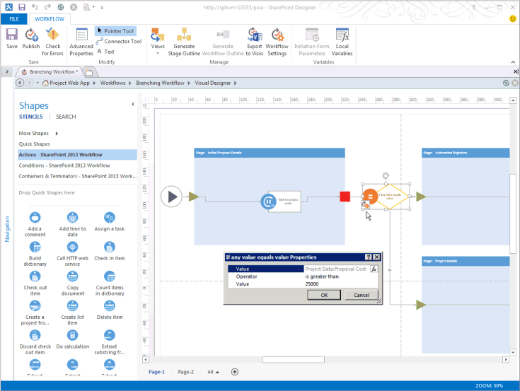 Usando o modo Design do Visio do fluxo de trabalho