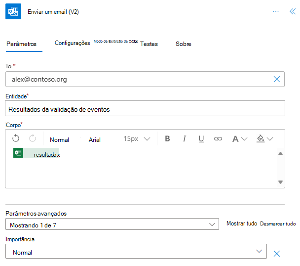 O conector do Outlook do Office 365 concluído no Power Automate.
