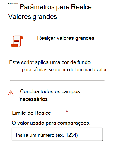 A caixa de diálogo exibida aos usuários quando um script com parâmetros é executado.
