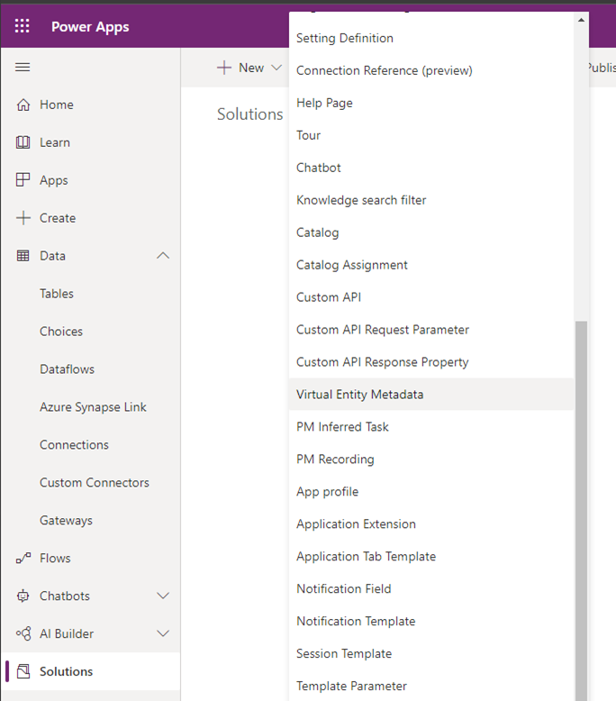 Adicione uma nova virtualentitymetadata à sua solução.