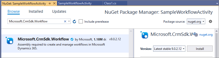 Instale o pacote NuGet Microsoft.CrmSdk.Workflow Workflow.