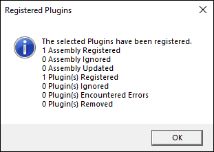 caixa de diálogo do plug-in registrado.
