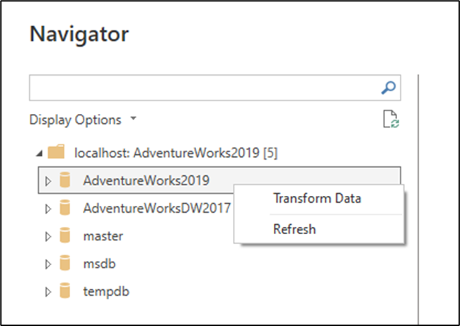 Captura de tela da opção transformar dados do menu contextual dentro da janela Navegador.