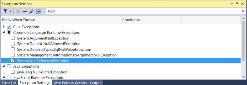 ExceptionSettingsDialogBox Exception Settings Dialog Box
