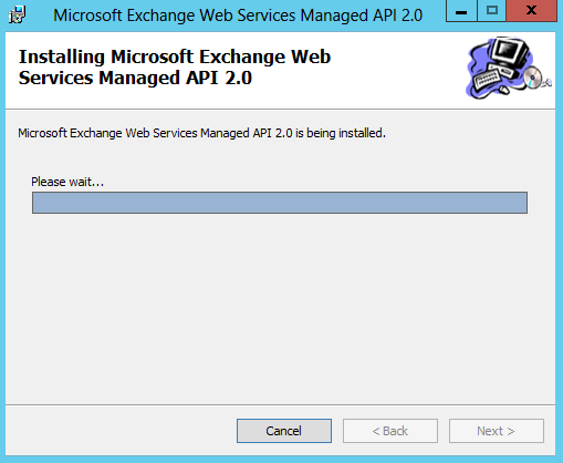 Captura de tela da barra de instalação da API gerenciada do MS Exchange.