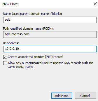 Captura de tela do registro de host adicionado.