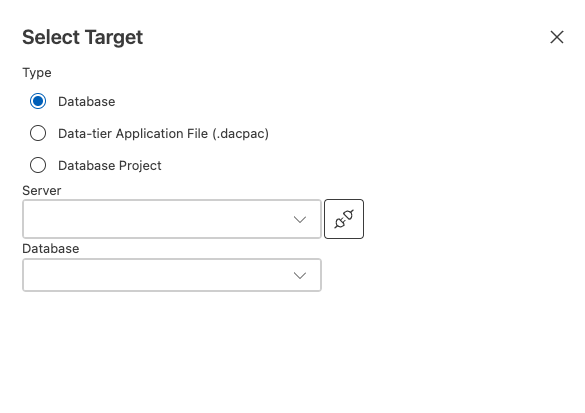 Captura de tela do diálogo de seleção da fonte de comparação de esquema no Visual Studio Code.