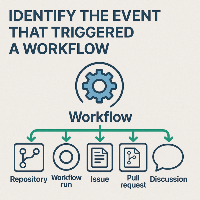 Diagrama que mostra vários gatilhos de fluxo de trabalho no GitHub Actions, como push, solicitação de pull, agendamento e expedição manual.