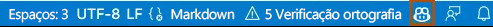 Captura de tela do ícone de status do GitHub Copilot no Visual Studio Code. Quando o GitHub Copilot está habilitado, a cor da tela de fundo corresponde à cor da barra de status.