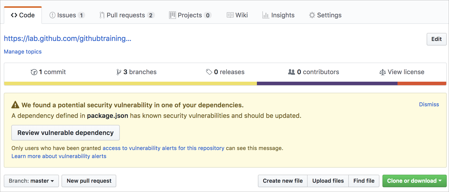 Captura de tela dos alertas do Dependabot para dependências vulneráveis.