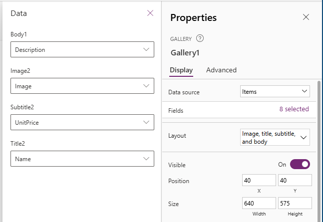 Captura de tela do layout do modo de exibição de propriedades em seu aplicativo.