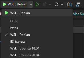 Captura de tela que mostra vários perfis de inicialização do WSL na lista de perfis de inicialização.
