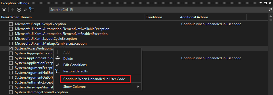 Captura de tela de Continuar quando sem tratamento na configuração de código do usuário.