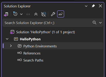 Captura de tela que mostra o ambiente padrão no Gerenciador de Soluções no Visual Studio.