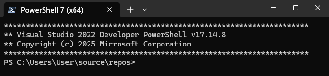Captura de tela da ferramenta PowerShell do Desenvolvedor no Visual Studio.
