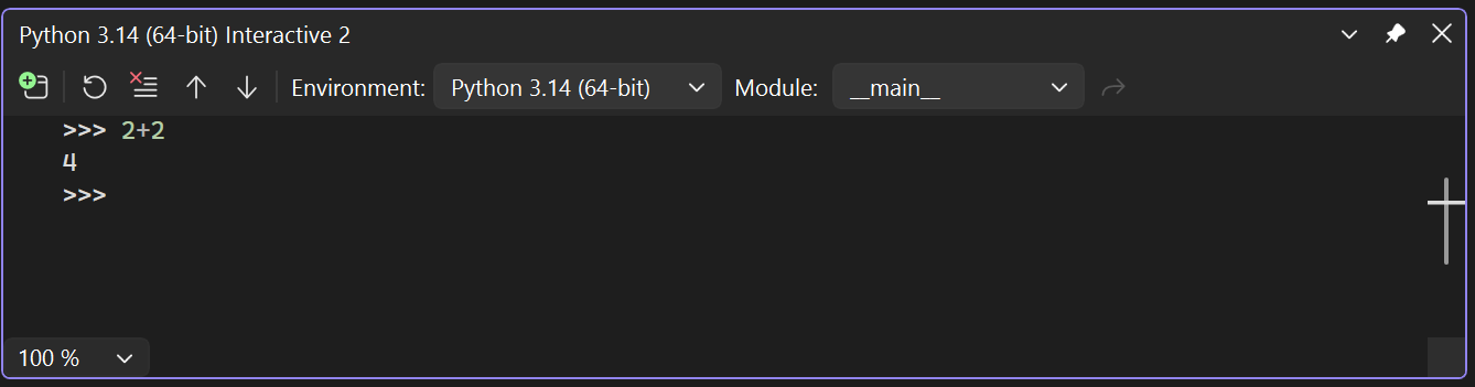 Captura de tela que mostra como testar o suporte do Python usando a janela interativa.