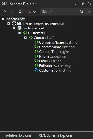 Captura de tela mostrando a estrutura da árvore no Gerenciador de Esquemas XML.