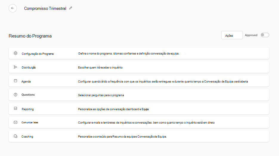 Captura de tela de como acessar a Configuração do Programa no Resumo do Programa.