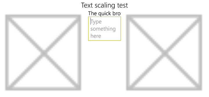 Captura de tela de escalonamento de texto de 100% a 225% com parte do texto sendo cortada.
