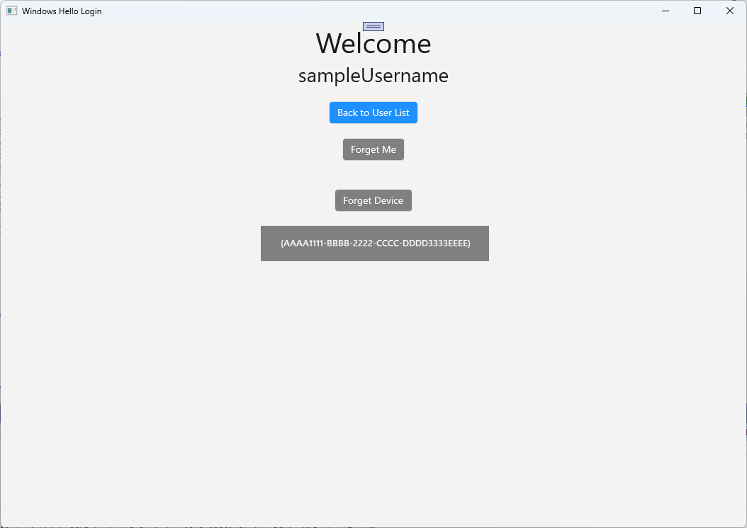 A captura de tela do logon Windows Hello bem-sucedido mostrando a ID do dispositivo