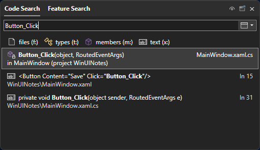 Recurso de pesquisa no Visual Studio